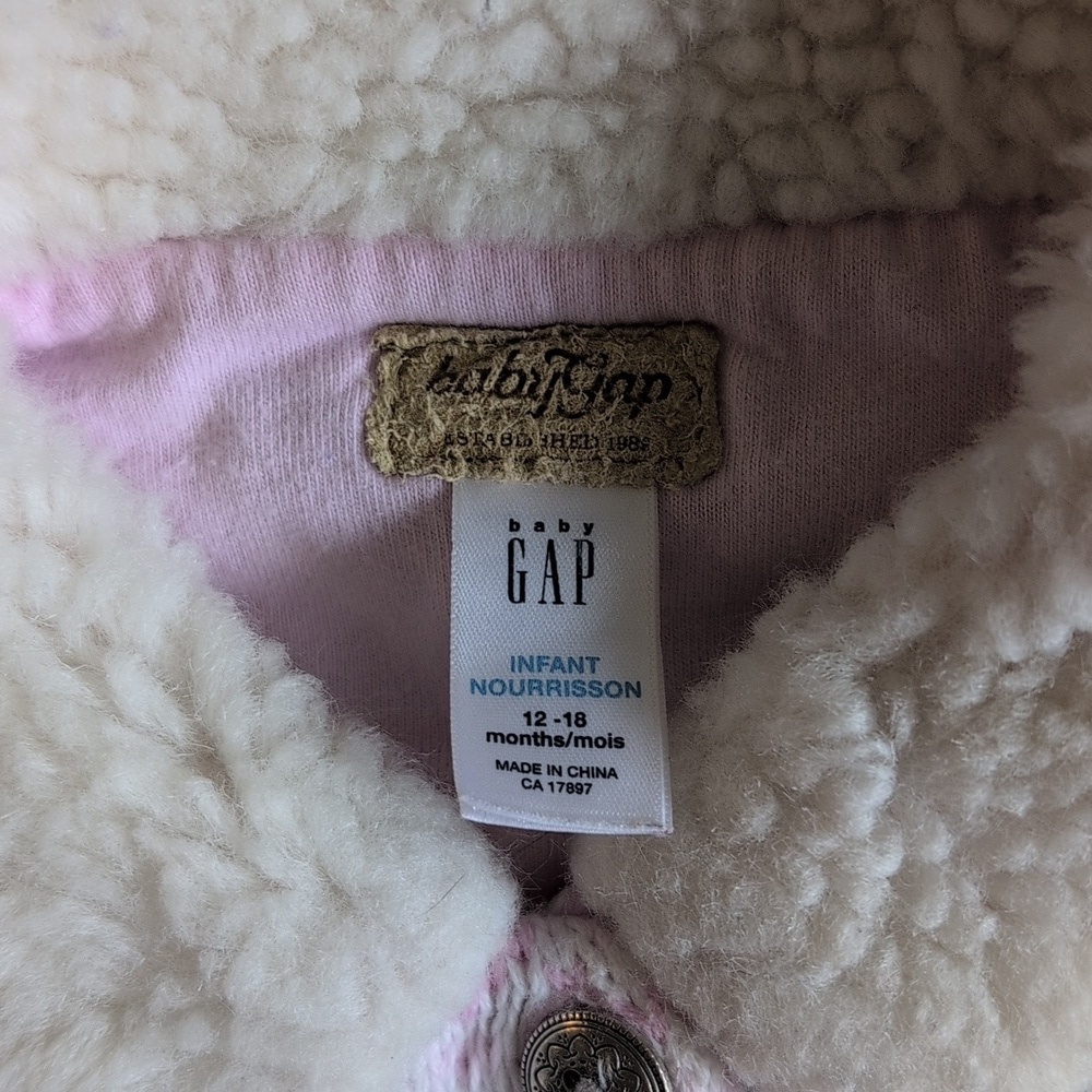vintage Y2K babyGap fair isle faux fur collar knit cardigan sweater 12-18 months - Picture 3 of 11